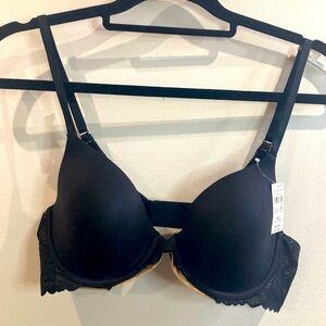 AERIE Sz 34C Padded Under Trimming Lace Sides Adjustable Straps Back Bra NEW